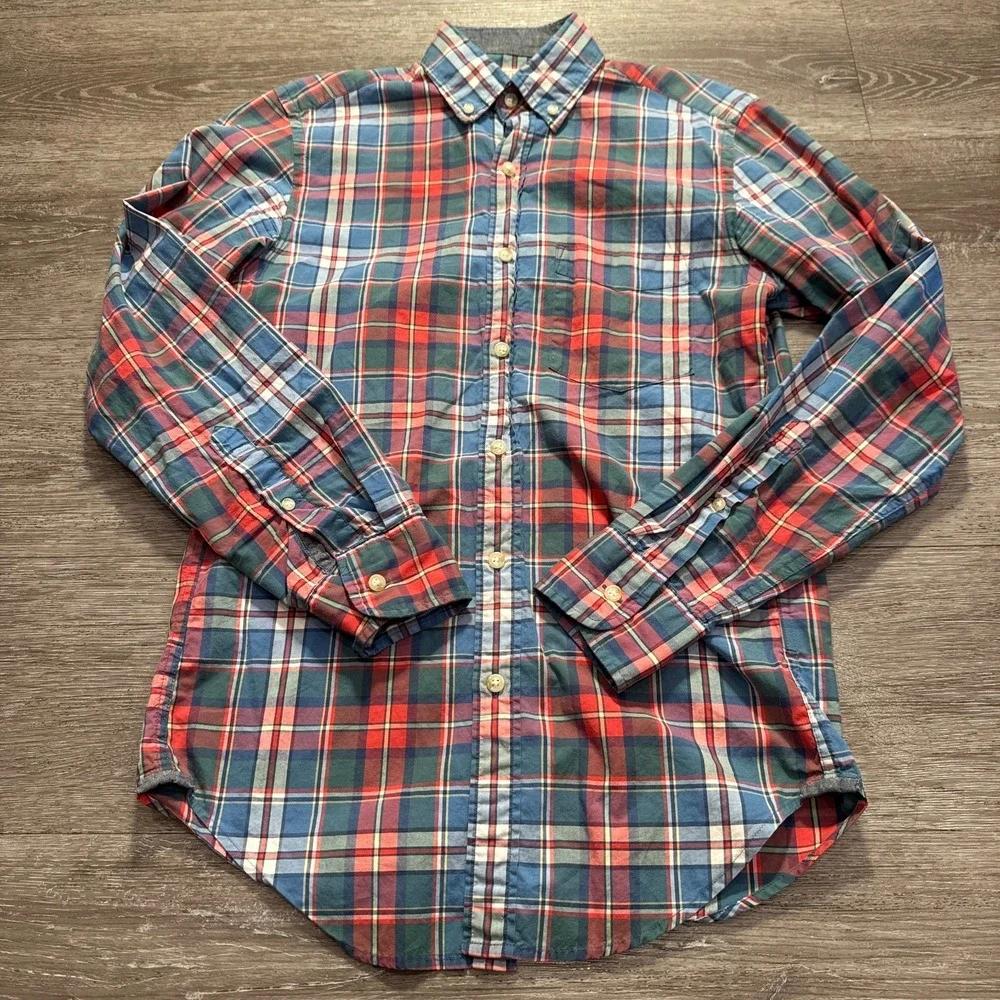 J.Crew Shirt Men XS Multicolor 100% Cotton Plaid Button Down Preppy Casual Work‎